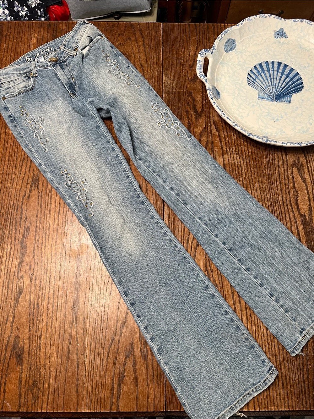 Vintage AB jeans Embroidered Light Blue Flare Jeans for Women